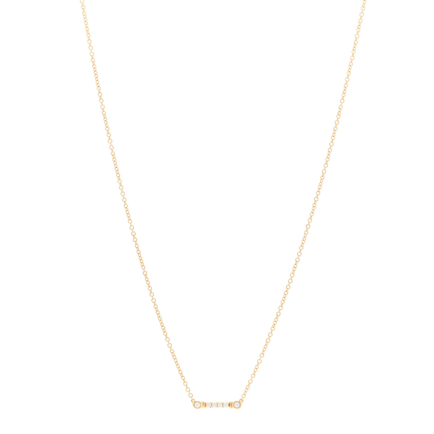 18K Yellow Gold Diamond Fleur de Lis Key Bar Pendant Necklace