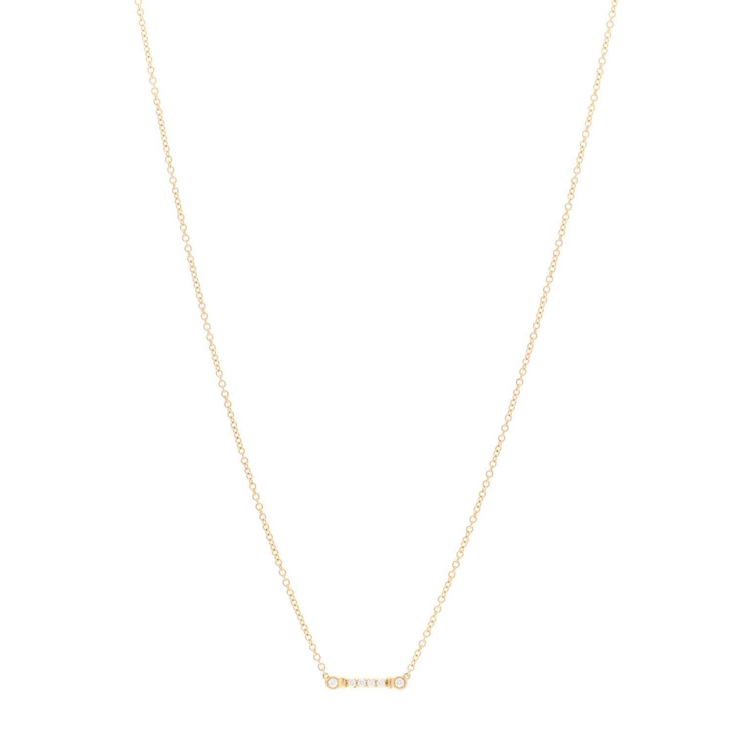 Tiffany 18K Yellow Gold Diamond Fleur de Lis Key Bar Pendant Necklace 1 of 5