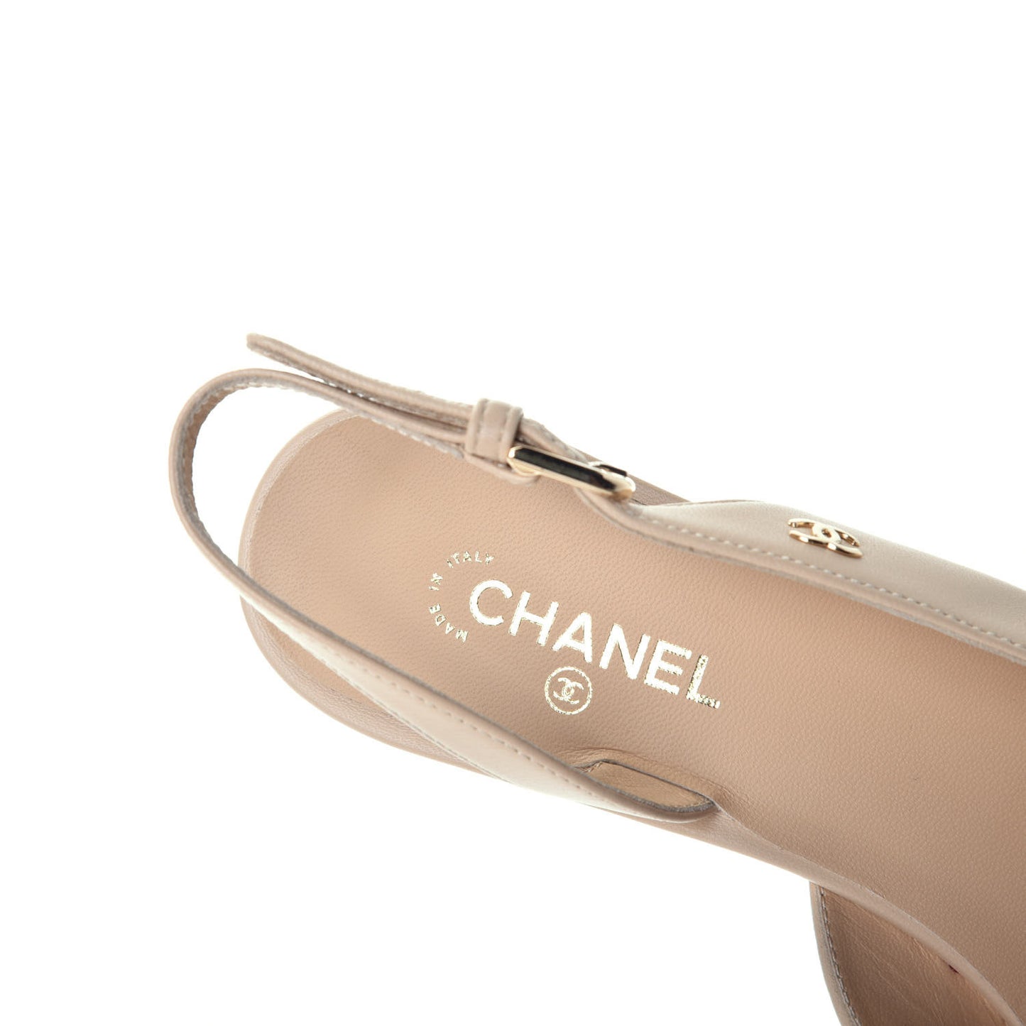 Lambskin Grosgrain Pearl Cap Toe CC Slingback Pumps 37 Beige Black
