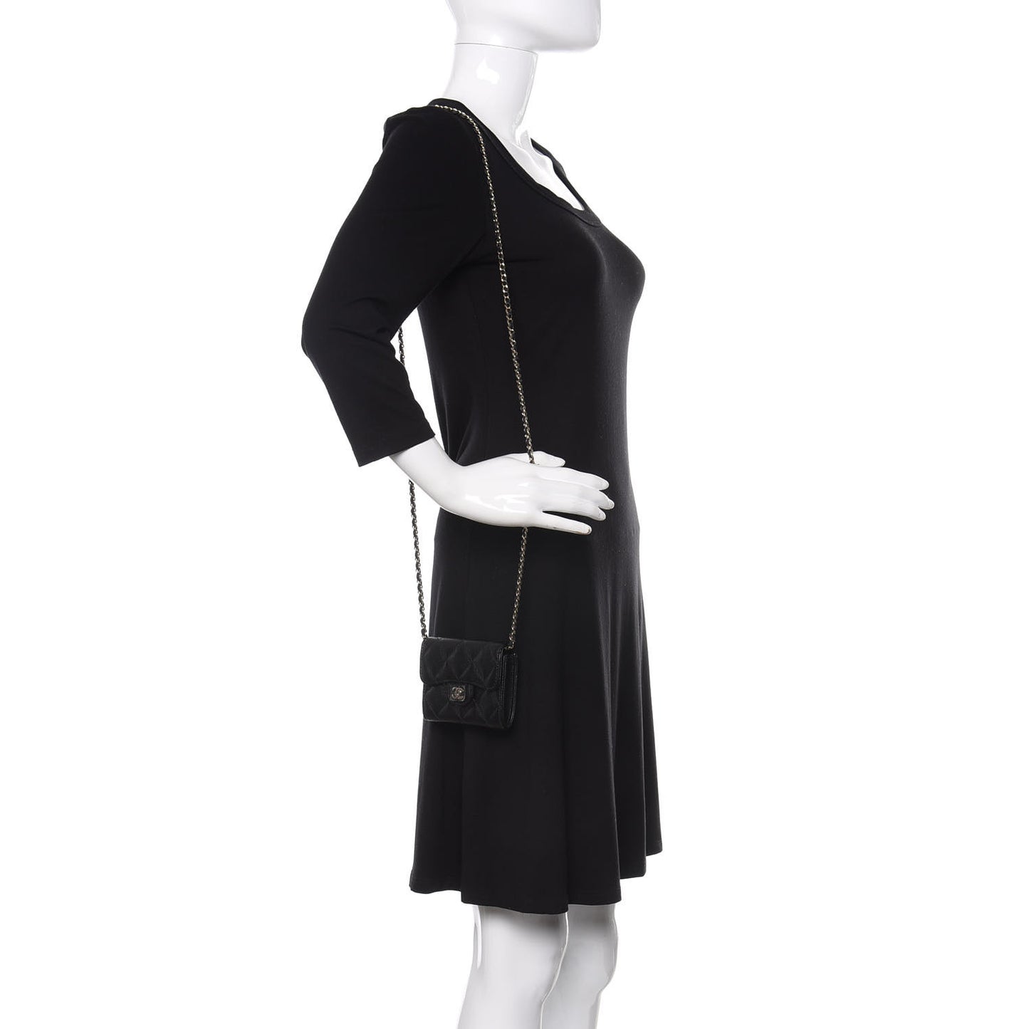 Caviar Quilted Flap Card Holder On Chain Black