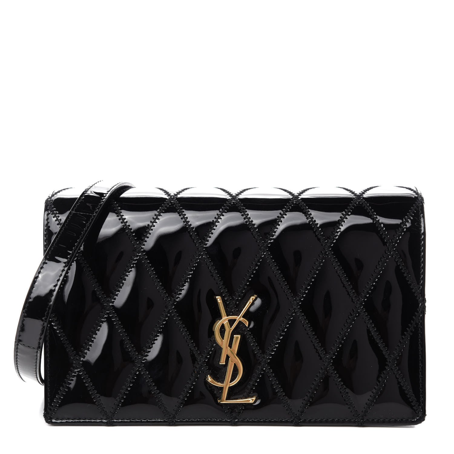 Saint Laurent Patent Diamond Quilted Monogram Angie Chain Bag Black 1 of 10