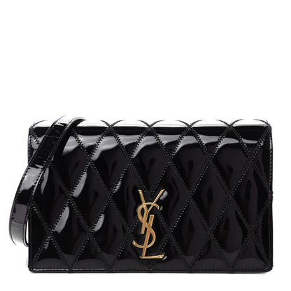 Saint Laurent Patent Diamond Quilted Monogram Angie Chain Bag Black 1 of 10