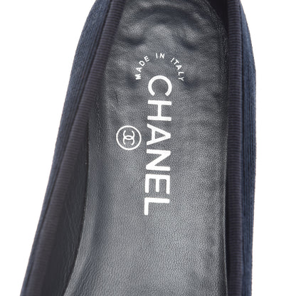 Chanel Velvet Patent Calfskin Cap Toe Ballerina Flats 37.5 Navy Black 9 of 15