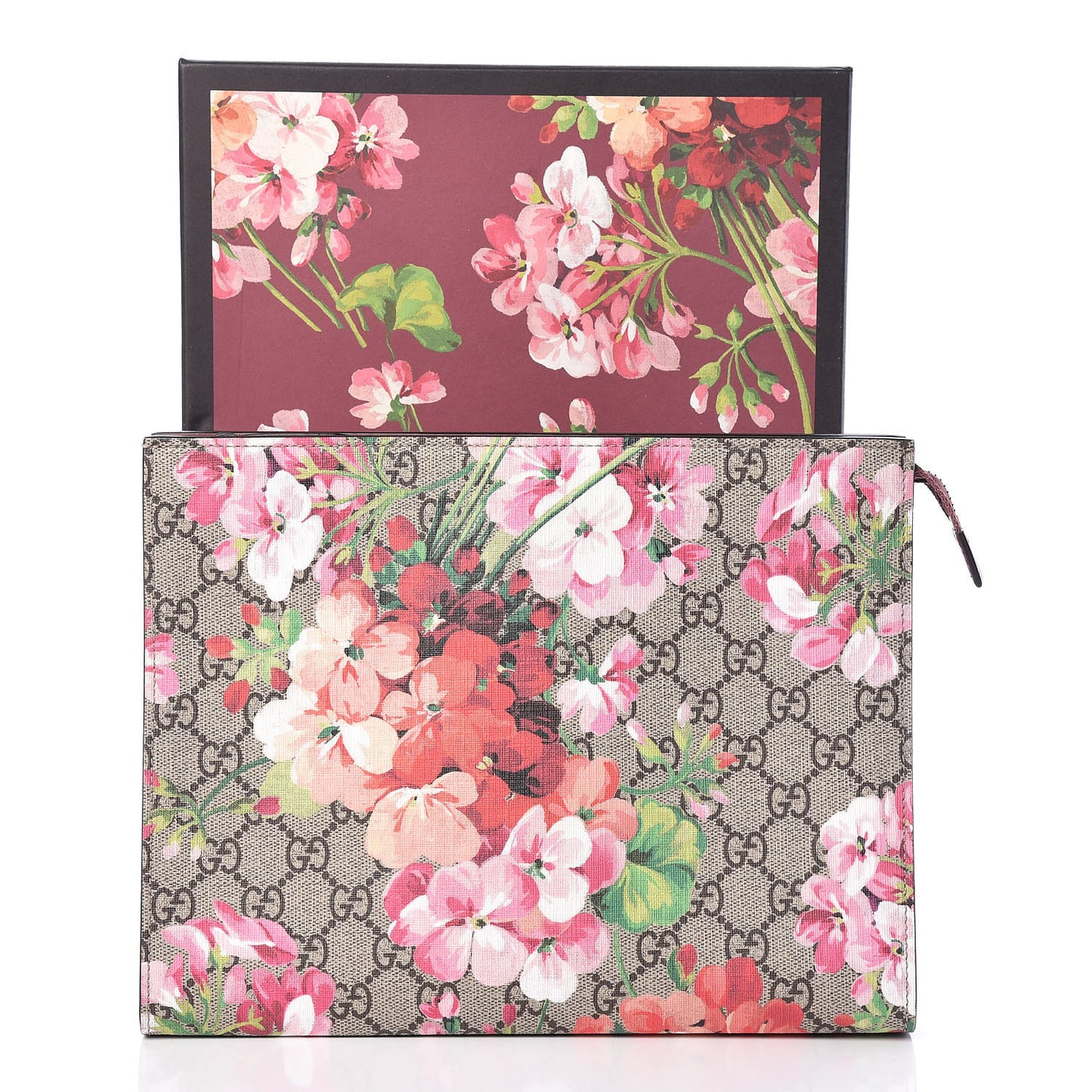 GG Supreme Monogram Blooms Large Cosmetic Case Beige Multicolor Dry Rose