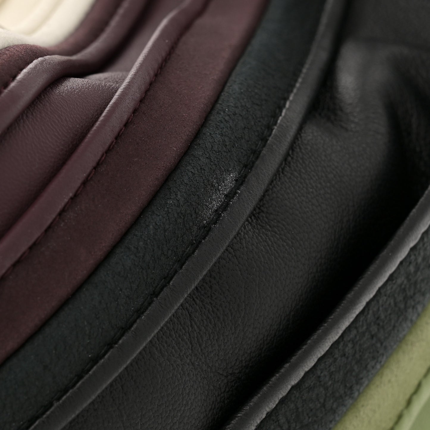 Calfskin Suede Striped Large Hop Black Matcha Leaf Jam White