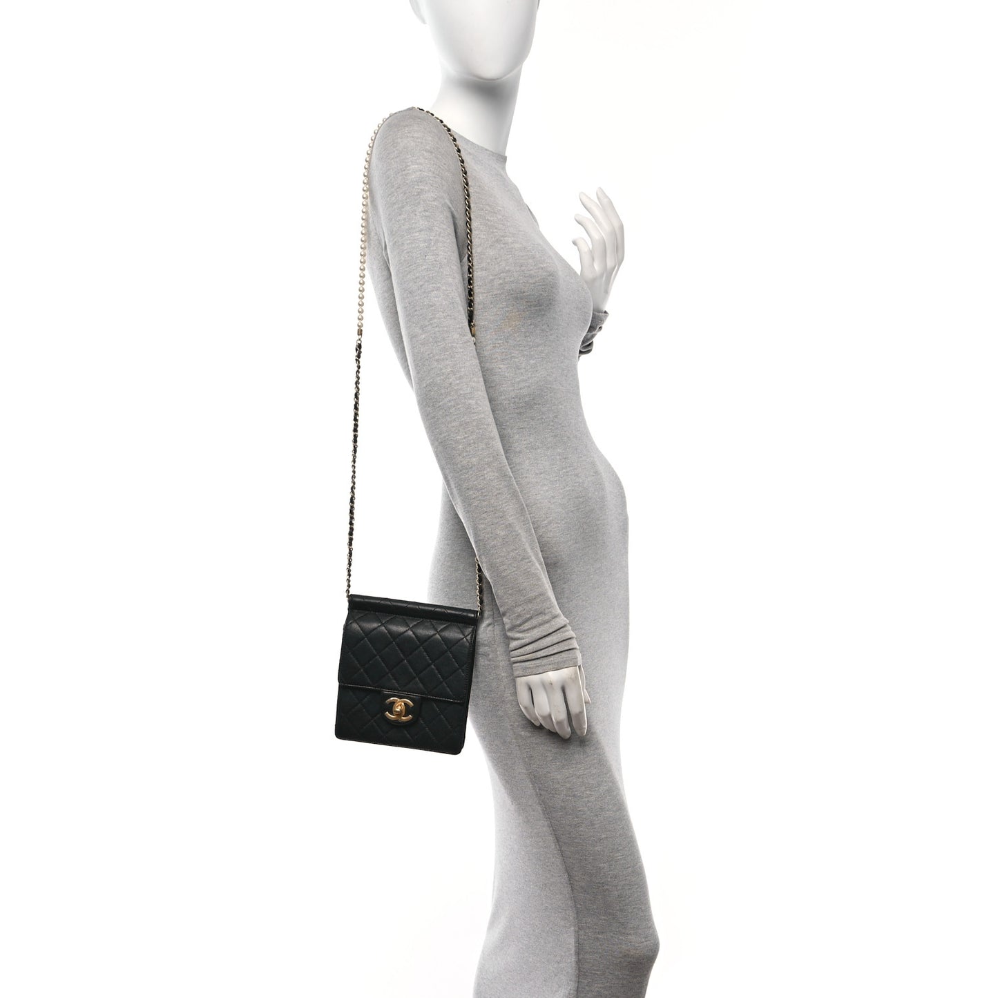 Goatskin Quilted Chic Pearls Flap Black