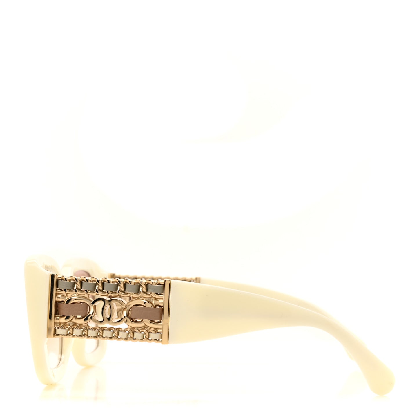 Acetate Metal Calfskin CC Rectangle Sunglasses 5535Q Ivory