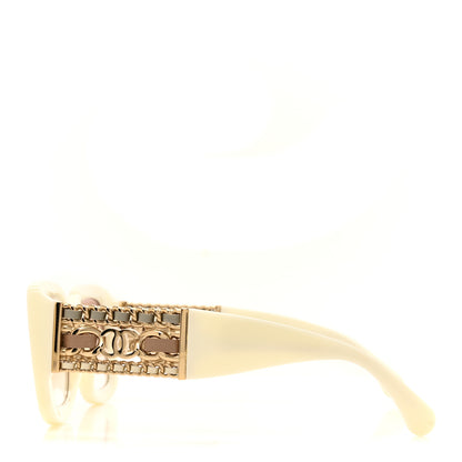 Chanel Acetate Metal Calfskin CC Rectangle Sunglasses 5535Q Ivory 3 of 7