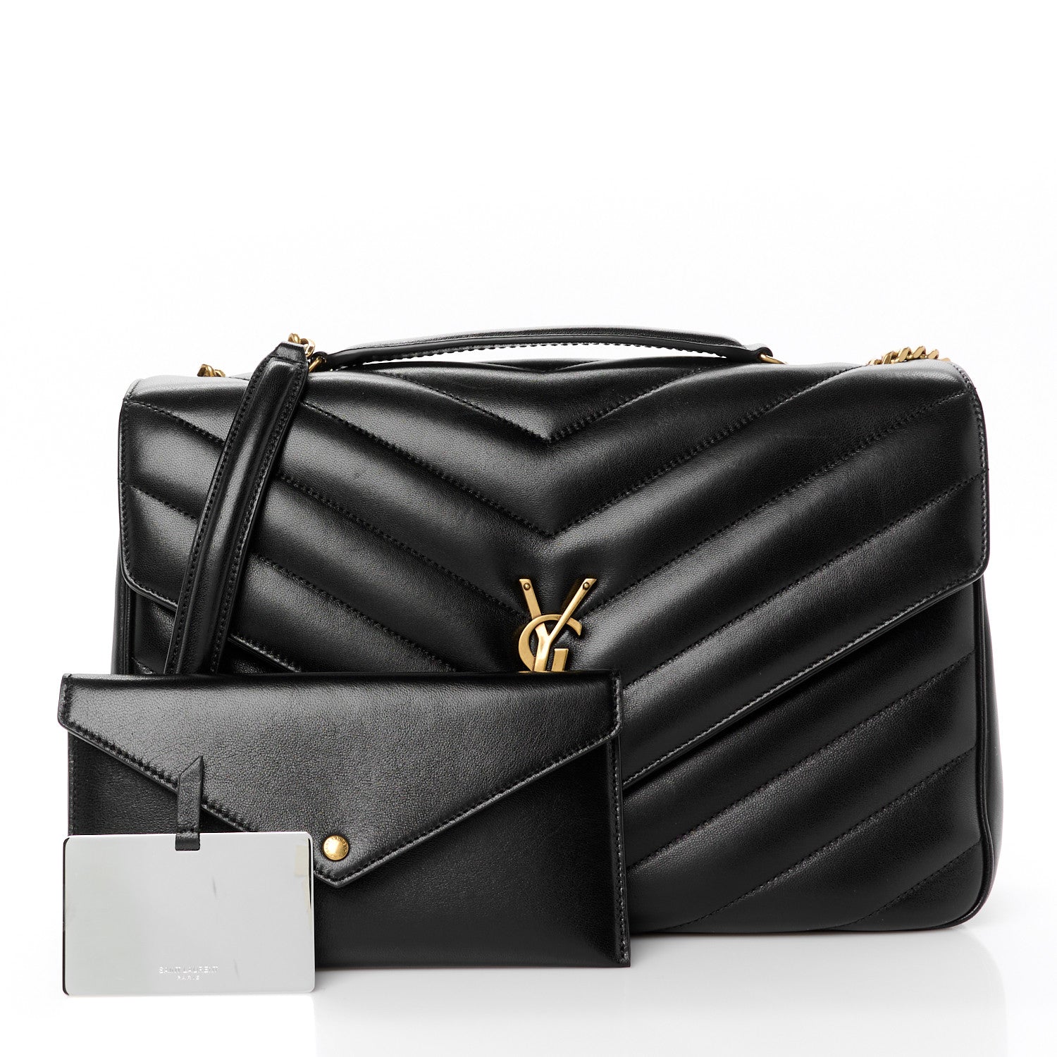 Saint Laurent Lambskin Chevron Quilted Large Loulou Black 3 of 12