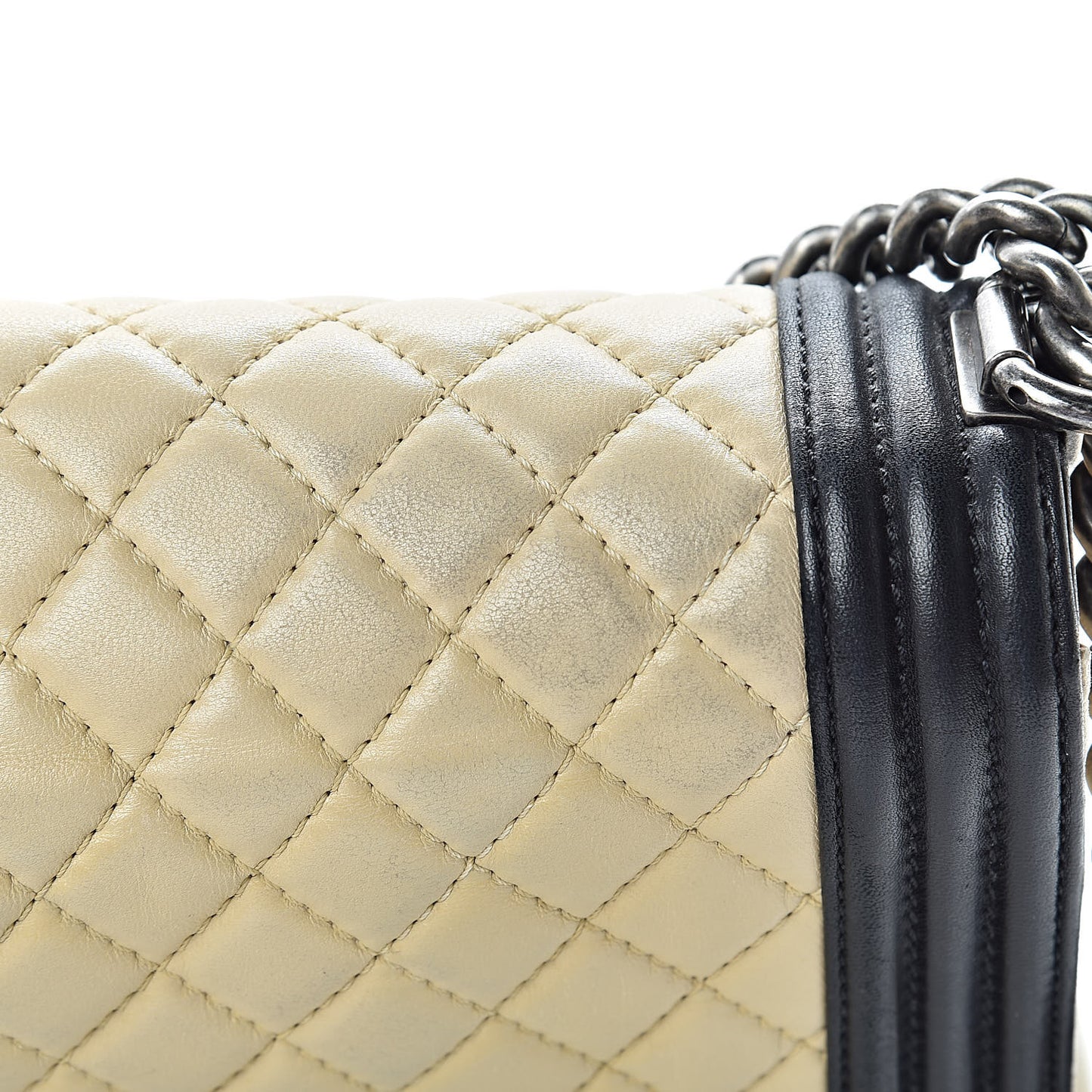 Lambskin Quilted Large Boy Flap Beige Black