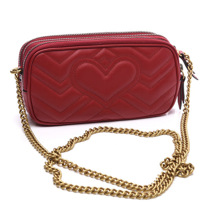 Gucci Calfskin Matelasse Mini GG Marmont Chain Crossbody Bag Hibiscus Red 2 of 11