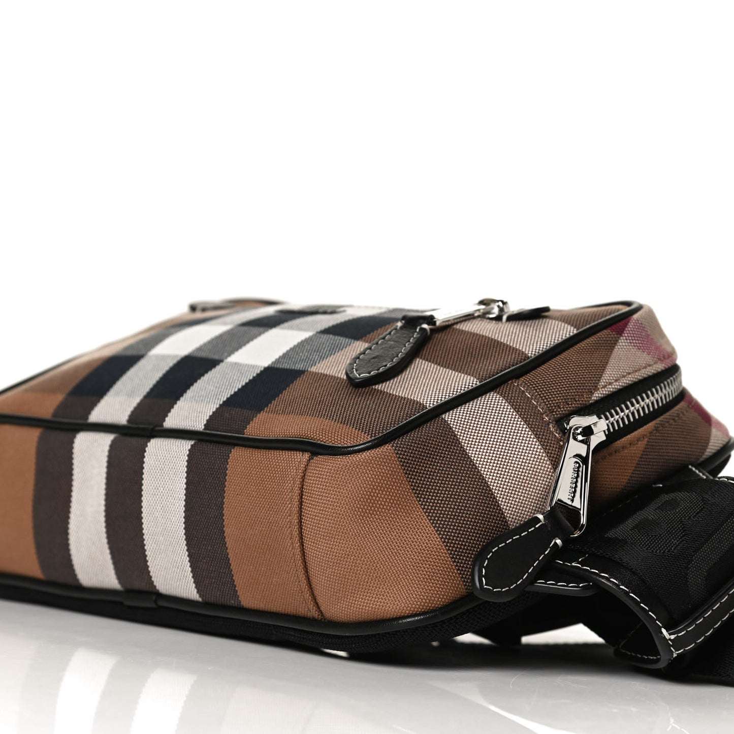 Cotton Calfskin Check Print Belt Bag Light Brown