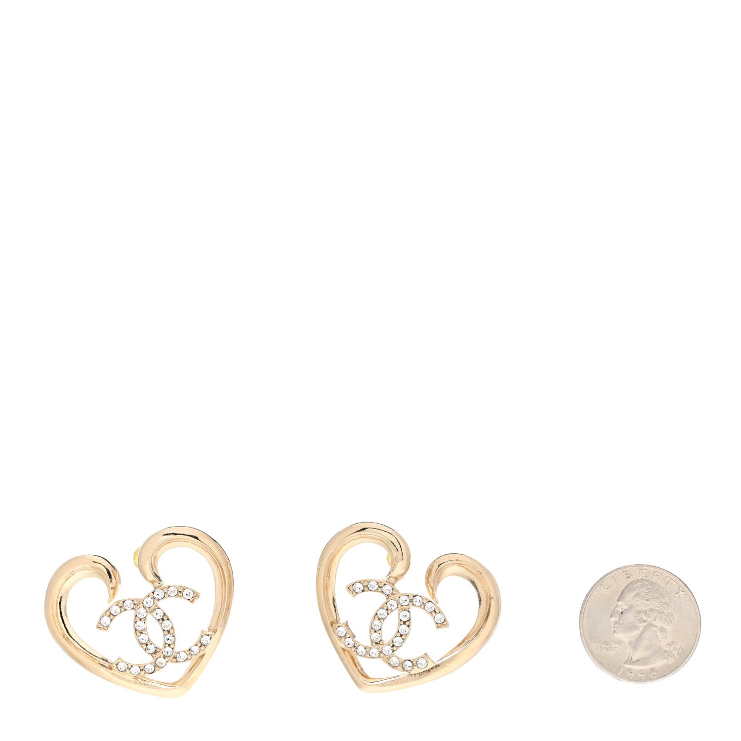 Chanel Metal Crystal CC Logo Open Heart Earrings Gold 2 of 5