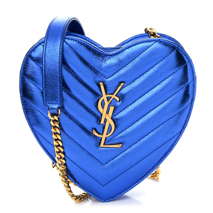 Saint Laurent Metallic Calfskin Matelasse Chevron Monogram Small Love Heart Chain Bag Blue Royal 1 of 10