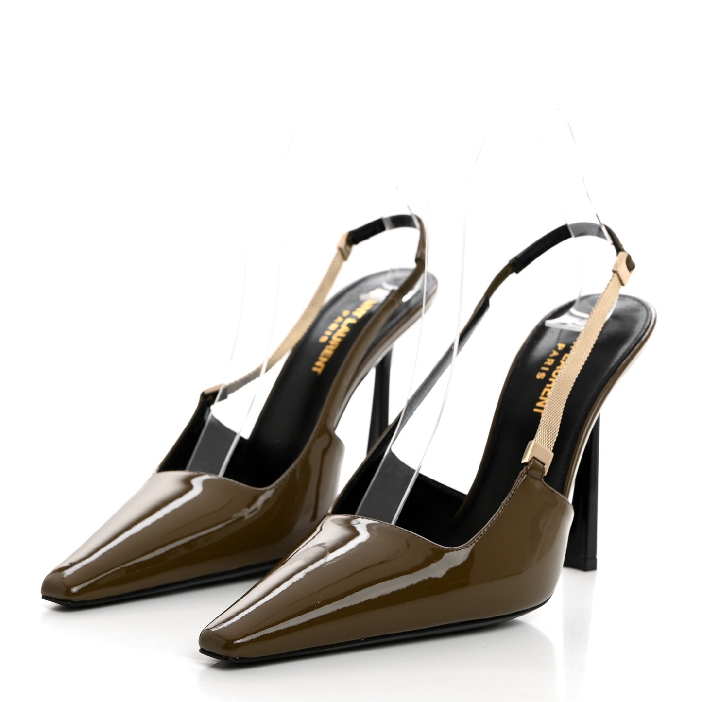 Patent Calfskin Blake 110 Slingback Pumps 38 Amber Green