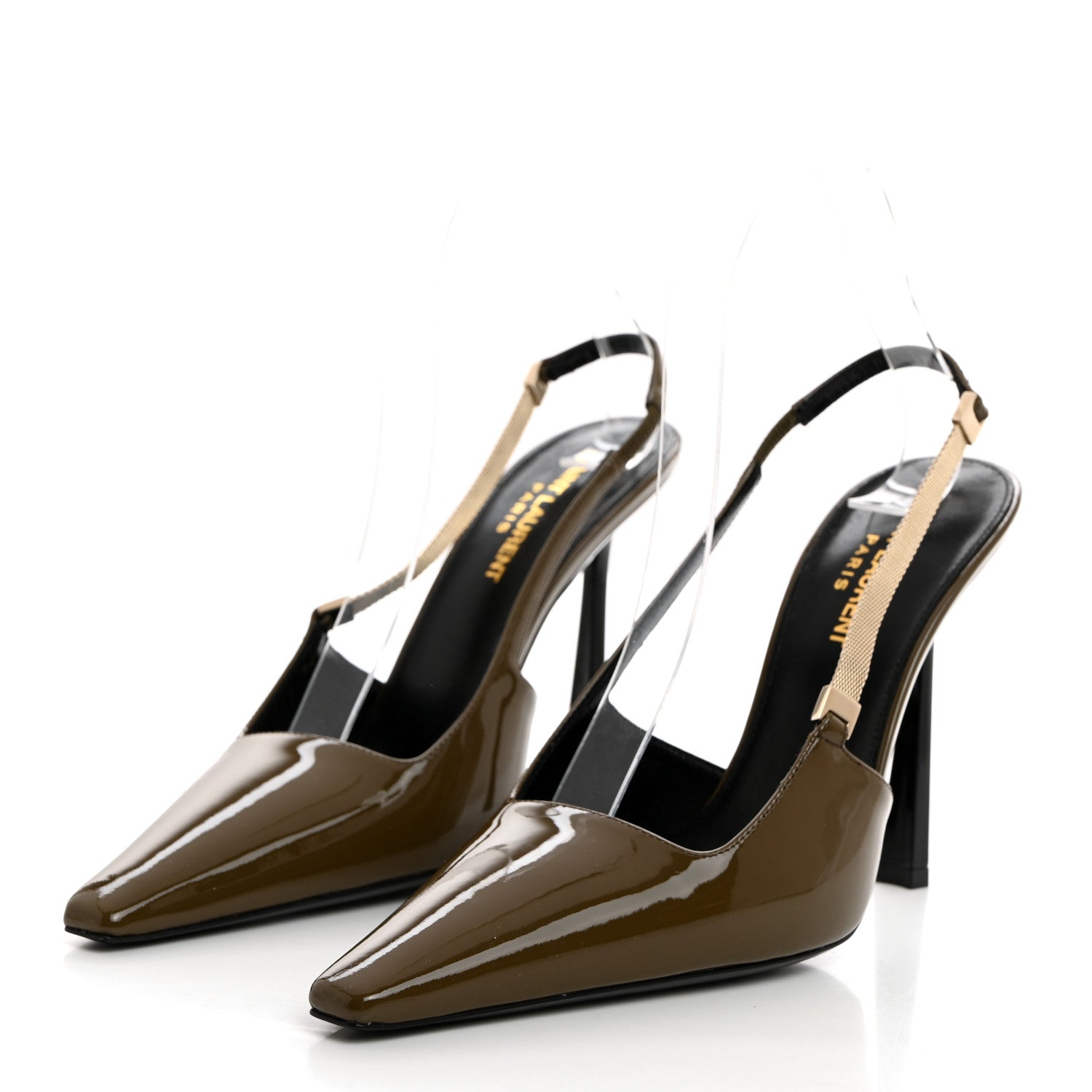 Saint Laurent Patent Calfskin Blake 110 Slingback Pumps 38 Amber Green 3 of 9