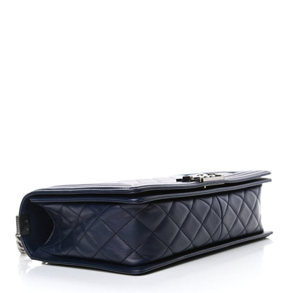 Chanel Calfskin Chevron Quilted New Medium Boy Flap Navy Blue 3 of 5