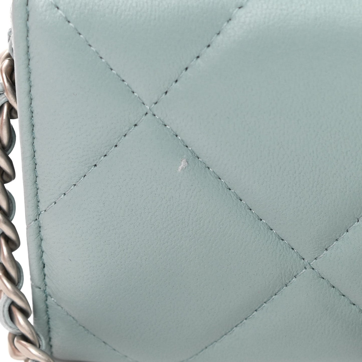 Lambskin Quilted Chanel 19 Flap Coin Purse With Chain Light Blue