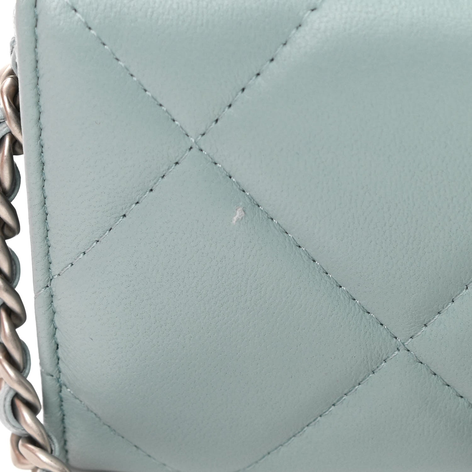 Chanel Lambskin Quilted Chanel 19 Flap Coin Purse With Chain Light Blue 13 of 13