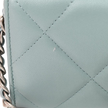 Chanel Lambskin Quilted Chanel 19 Flap Coin Purse With Chain Light Blue 13 of 13