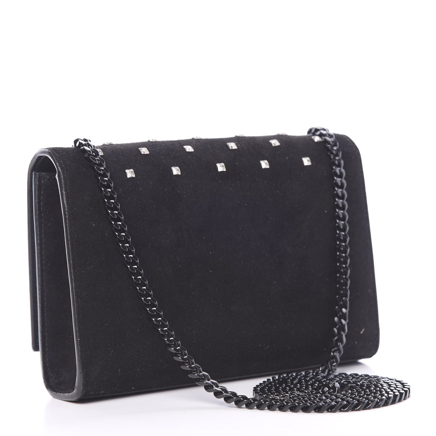 Suede Crystal Studded Monogram Small Kate Satchel Black