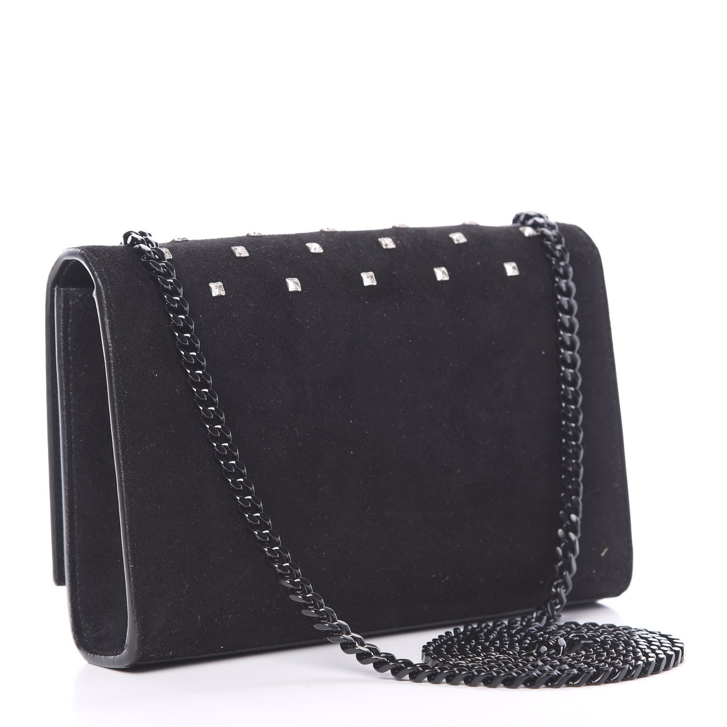 Saint Laurent Suede Crystal Studded Monogram Small Kate Satchel Black 2 of 12