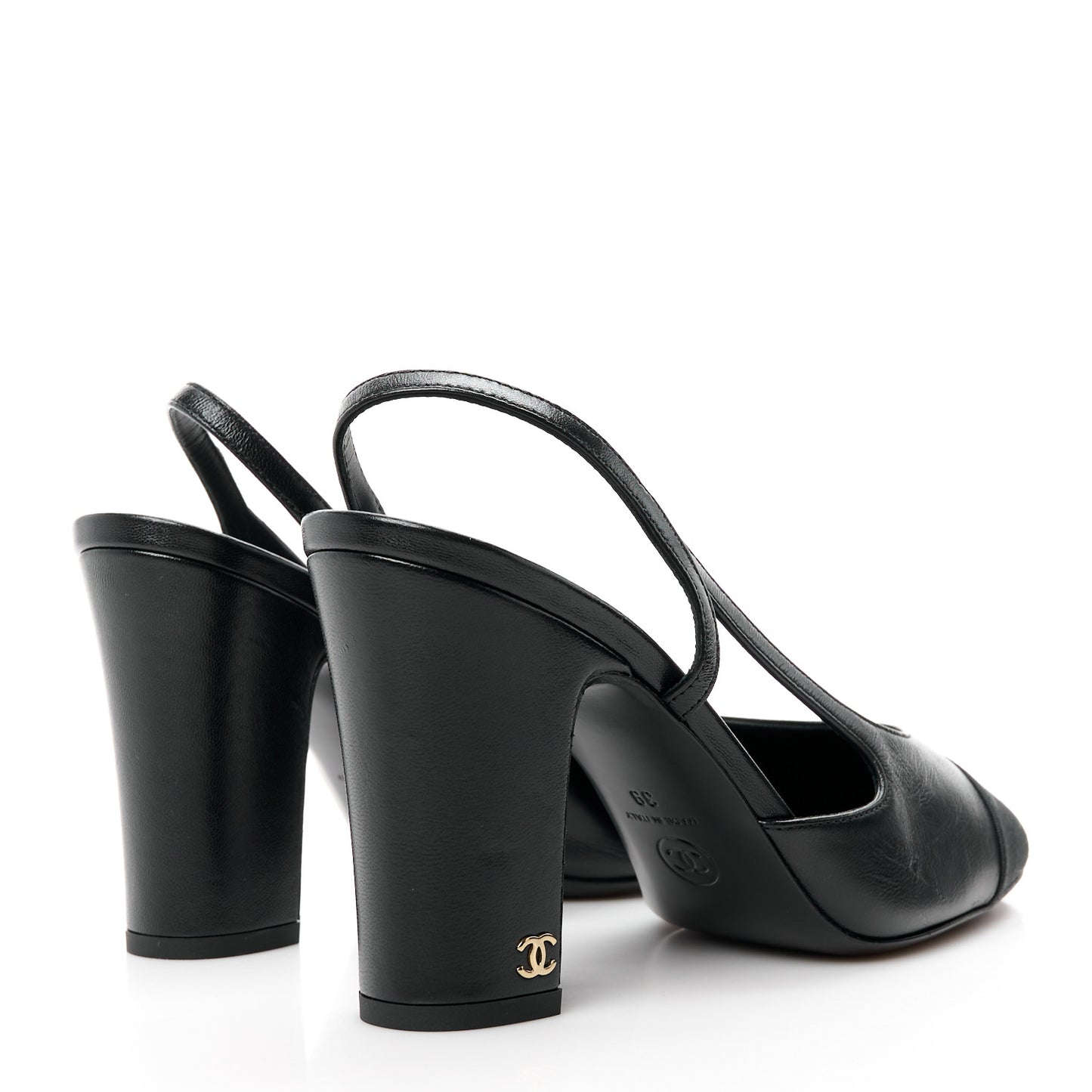 Lambskin Grosgrain Cap Toe CC Slingback Pumps 39 Black