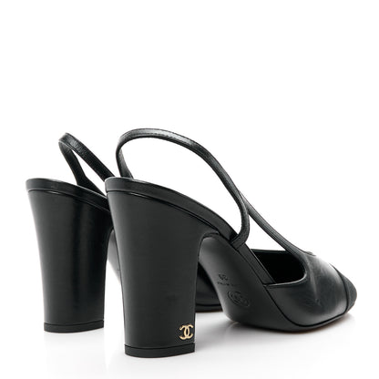 Chanel Lambskin Grosgrain Cap Toe CC Slingback Pumps 39 Black 4 of 9