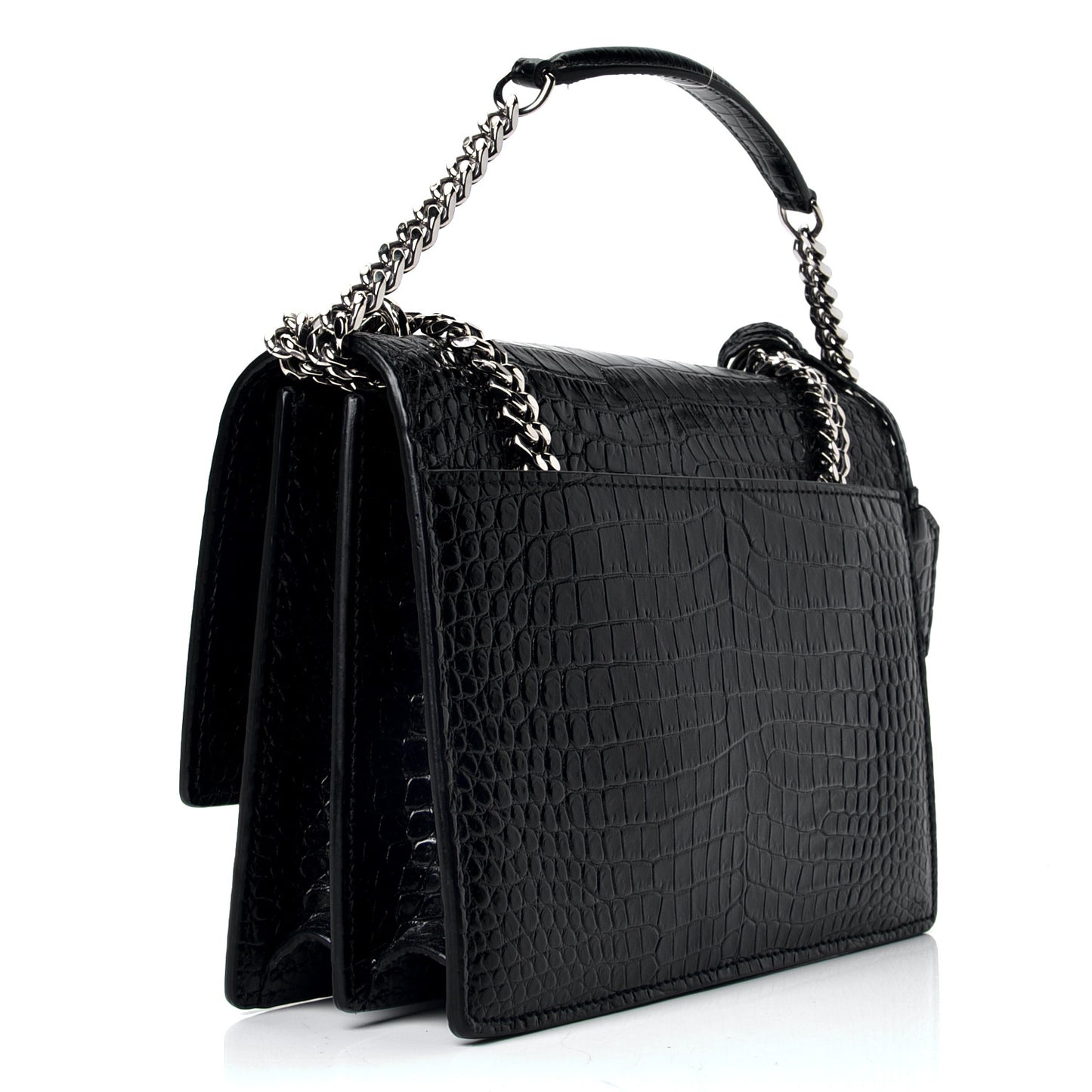 Calfskin Crocodile Embossed Medium Monogram Sunset Black