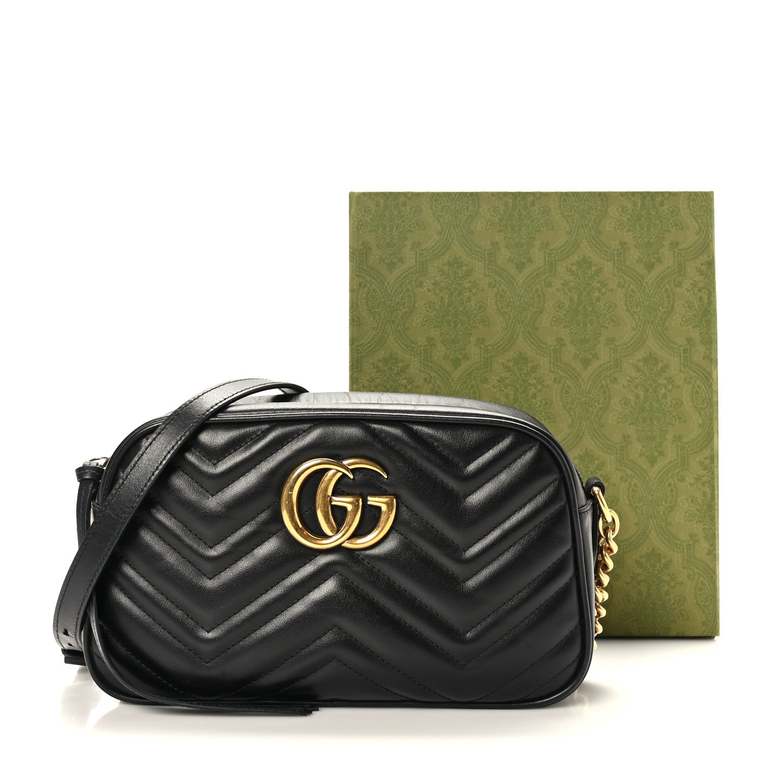 Gucci Calfskin Matelasse Small GG Marmont Chain Shoulder Bag Black 10 of 10