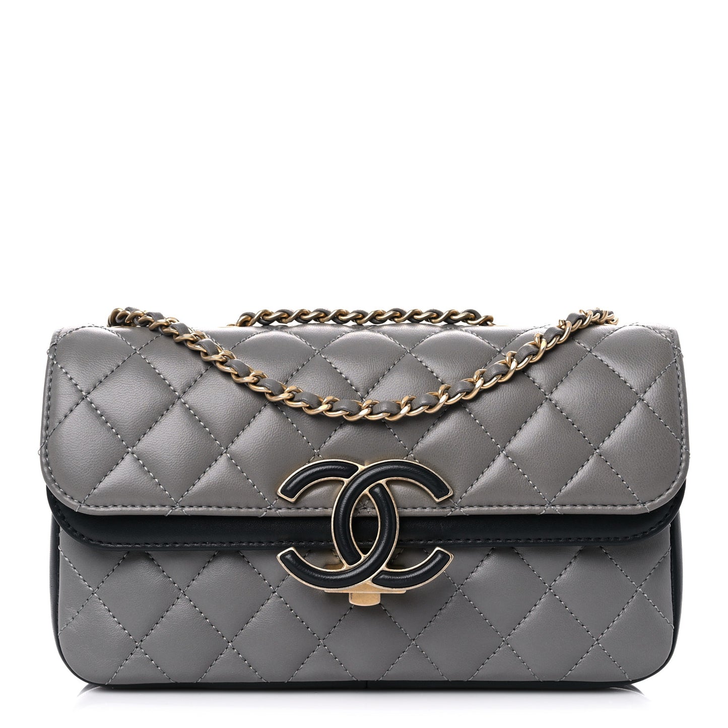 Lambskin Quilted Small CC Chic Flap Grey Dark Navy