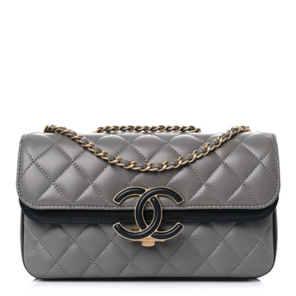 Chanel Lambskin Quilted Small CC Chic Flap Grey Dark Navy 1 of 15