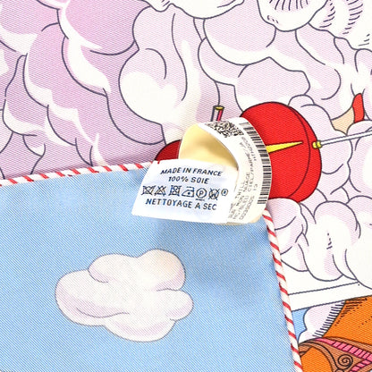 Hermes Silk Sur Mon Nuage Scarf 90 Bleu Ciel Parme Jaune 3 of 5