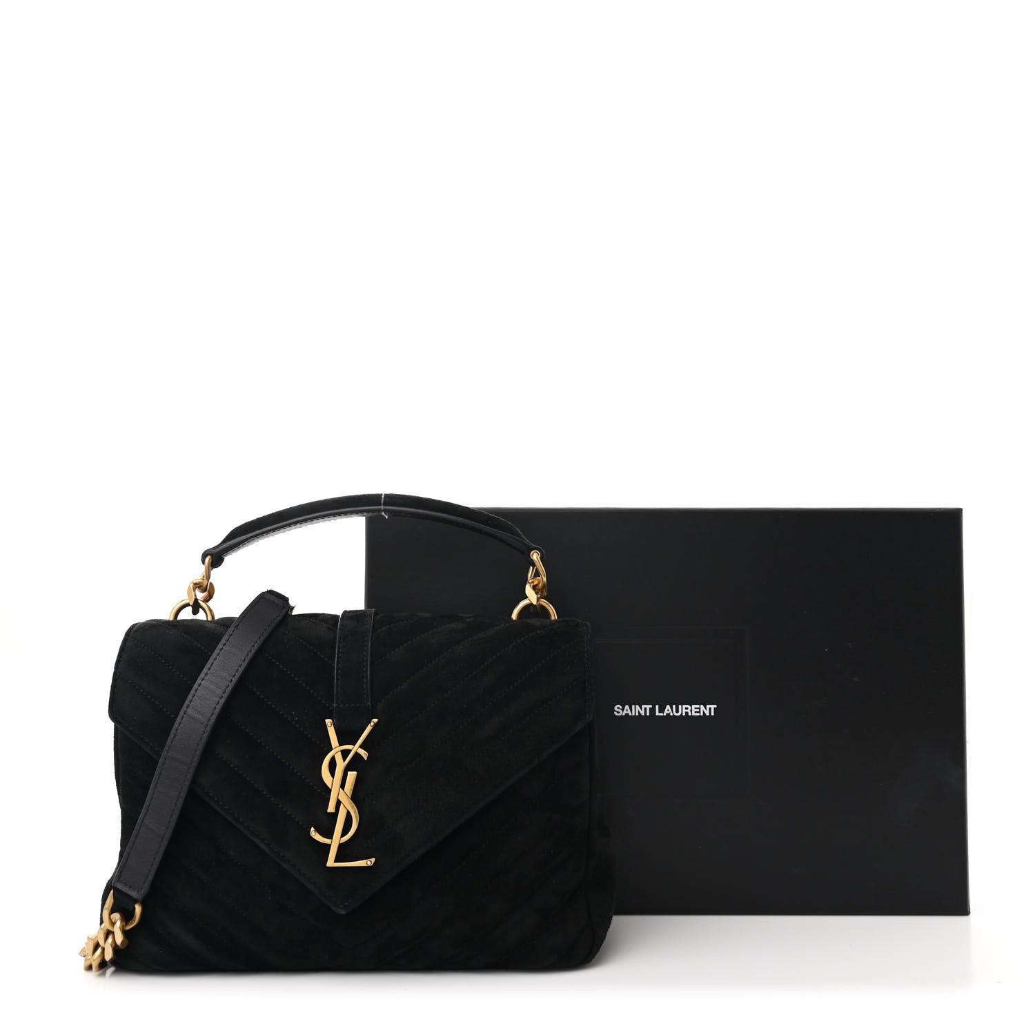 Saint Laurent Suede Matelasse Chevron Monogram Medium College Bag Black 12 of 12