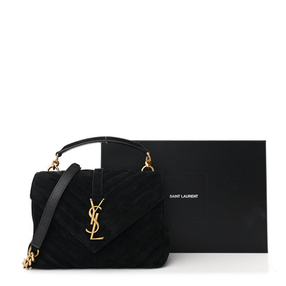 Saint Laurent Suede Matelasse Chevron Monogram Medium College Bag Black 12 of 12