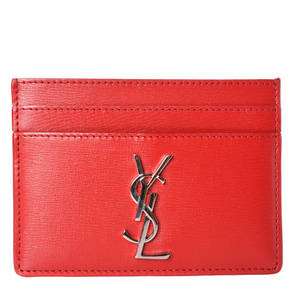 Saint Laurent Calfskin Monogram Credit Card Case Red 1 of 9