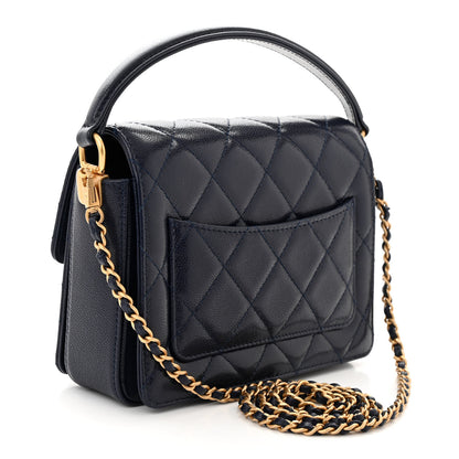 Chanel Shiny Caviar Quilted Mini Top Handle Flap Navy Blue 3 of 11
