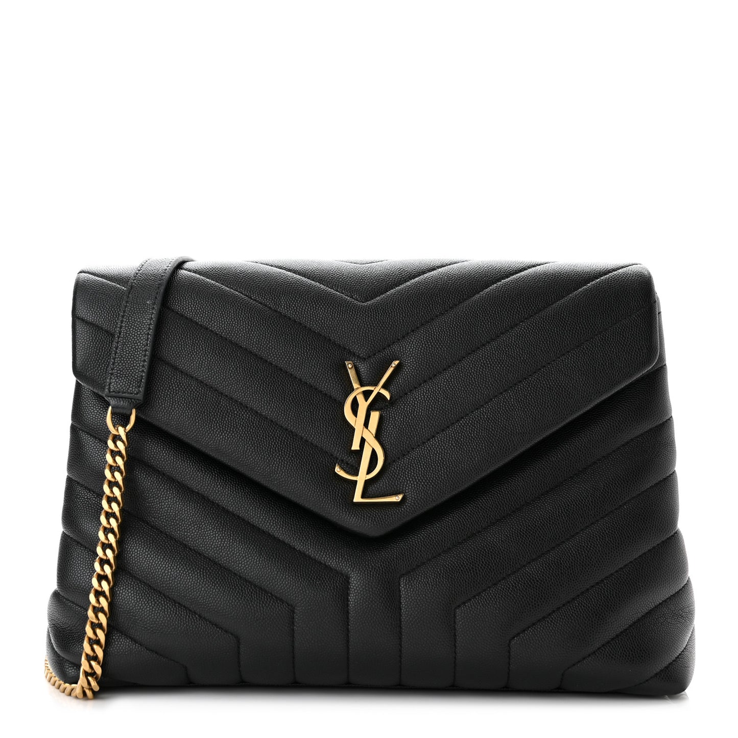 Grain de Poudre Calfskin Y Quilted Monogram Medium Loulou Chain Satchel Black