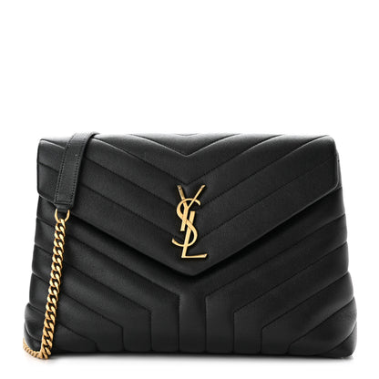 Saint Laurent Grain de Poudre Calfskin Y Quilted Monogram Medium Loulou Chain Satchel Black 1 of 10