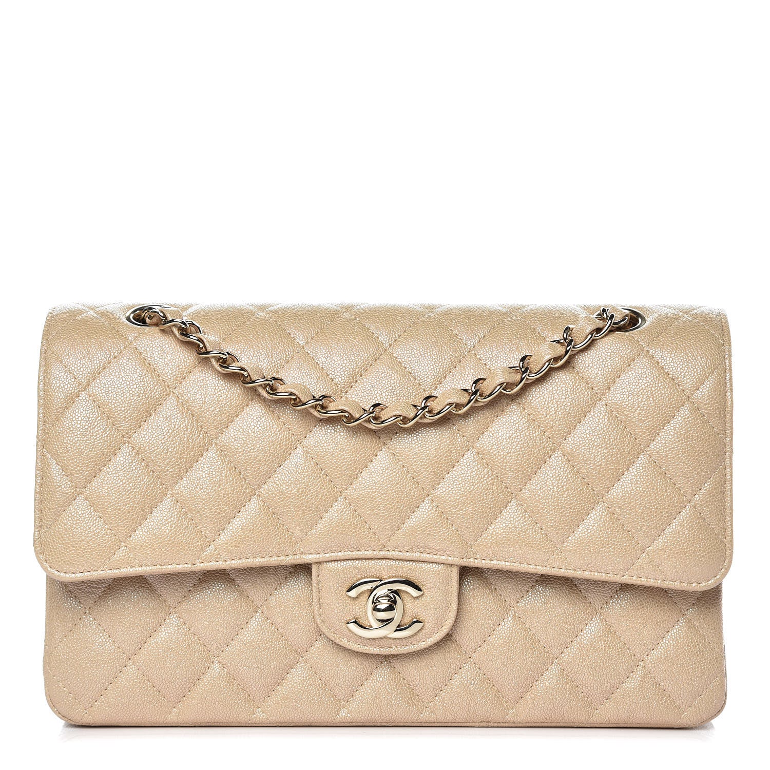 Chanel Iridescent Caviar Quilted Medium Double Flap Beige 1 of 9