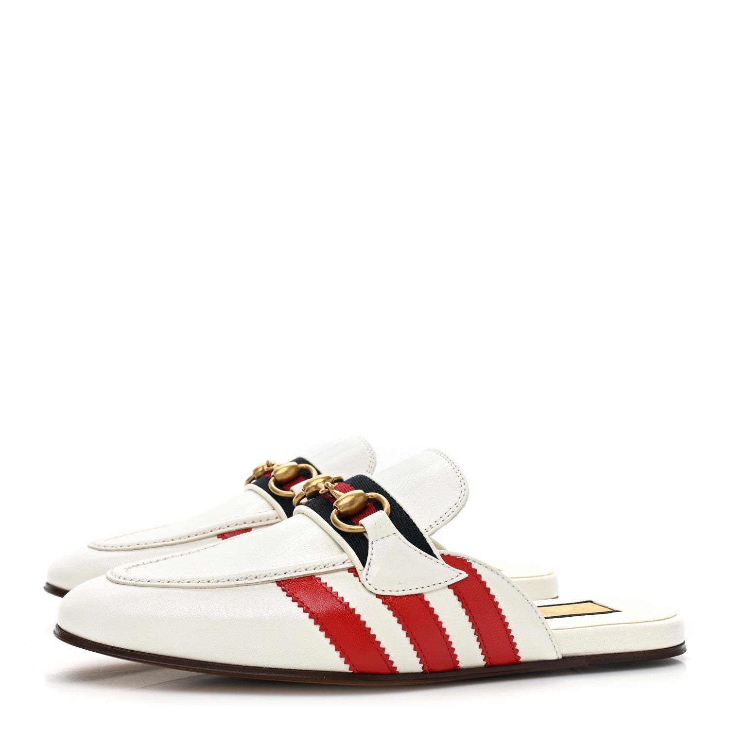 Gucci X ADIDAS Quentin Goatskin Web Womens Horsebit Slippers 38 Off White Maple Red 3 of 9