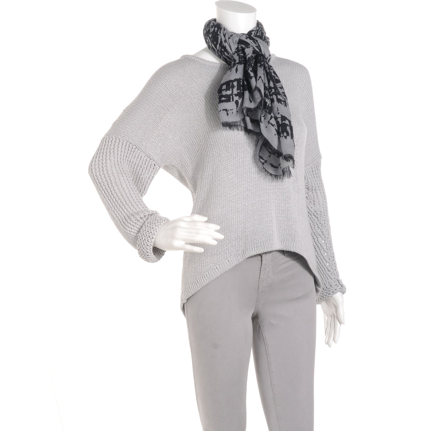 Cashmere Silk CC Tweed Scarf Black Grey