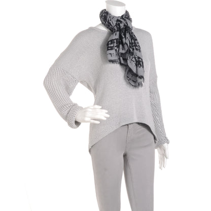 Chanel Cashmere Silk CC Tweed Scarf Black Grey 2 of 5