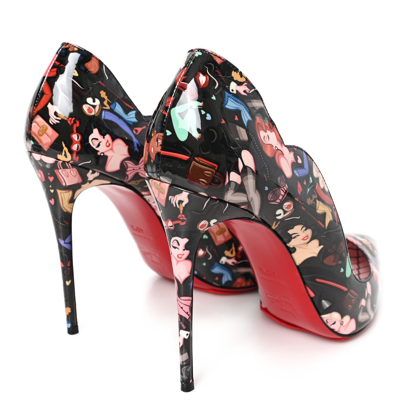 Patent Bored Lin Resille Hot Chick 100 Pumps 40.5 Black Multicolor