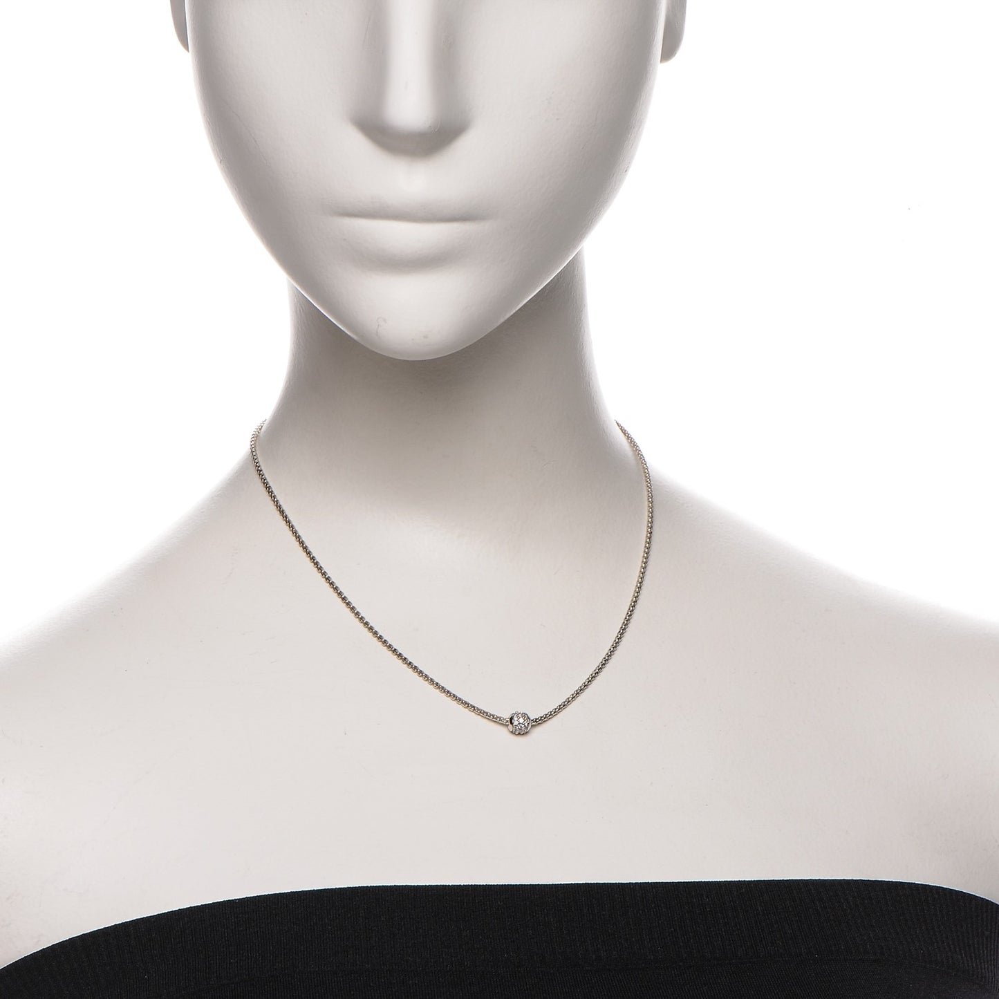 Sterling Silver 18K White Gold Diamond Pave Ball Necklace