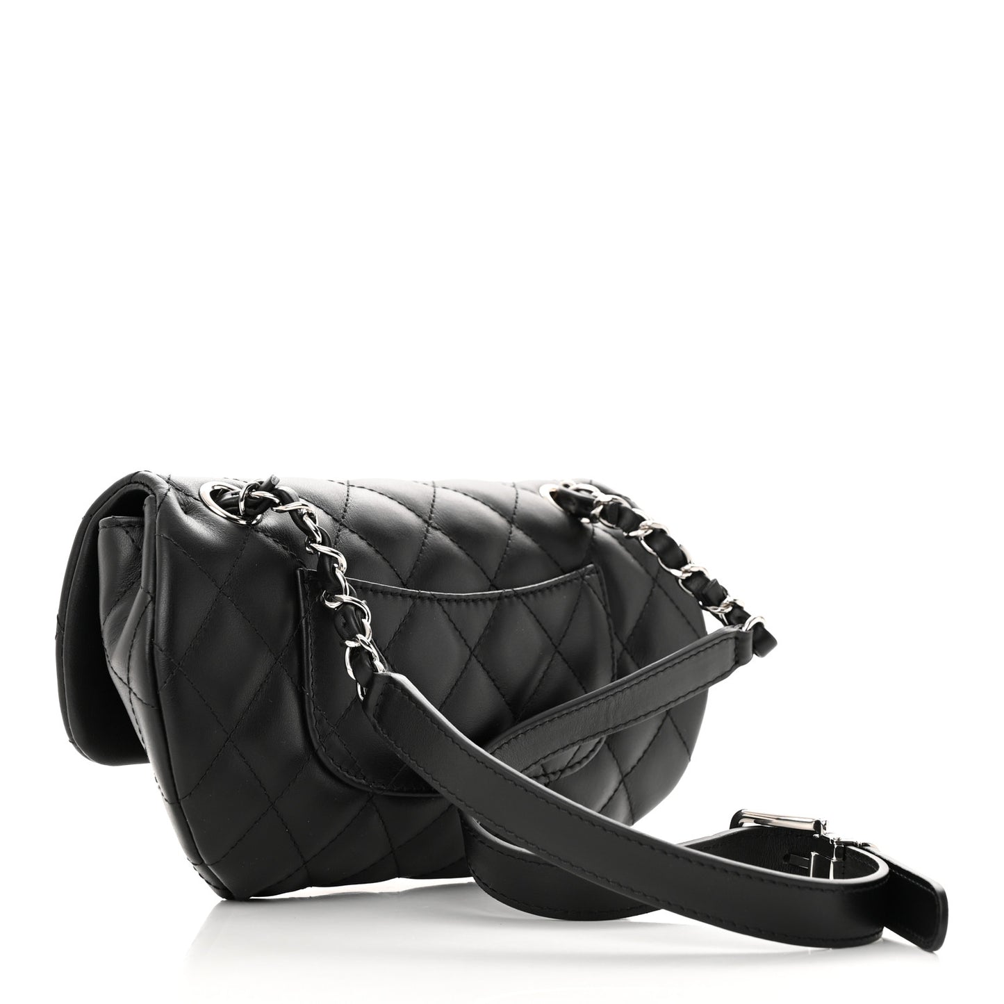 Calfskin Quilted CC Uniform Flap Belt Bag Black