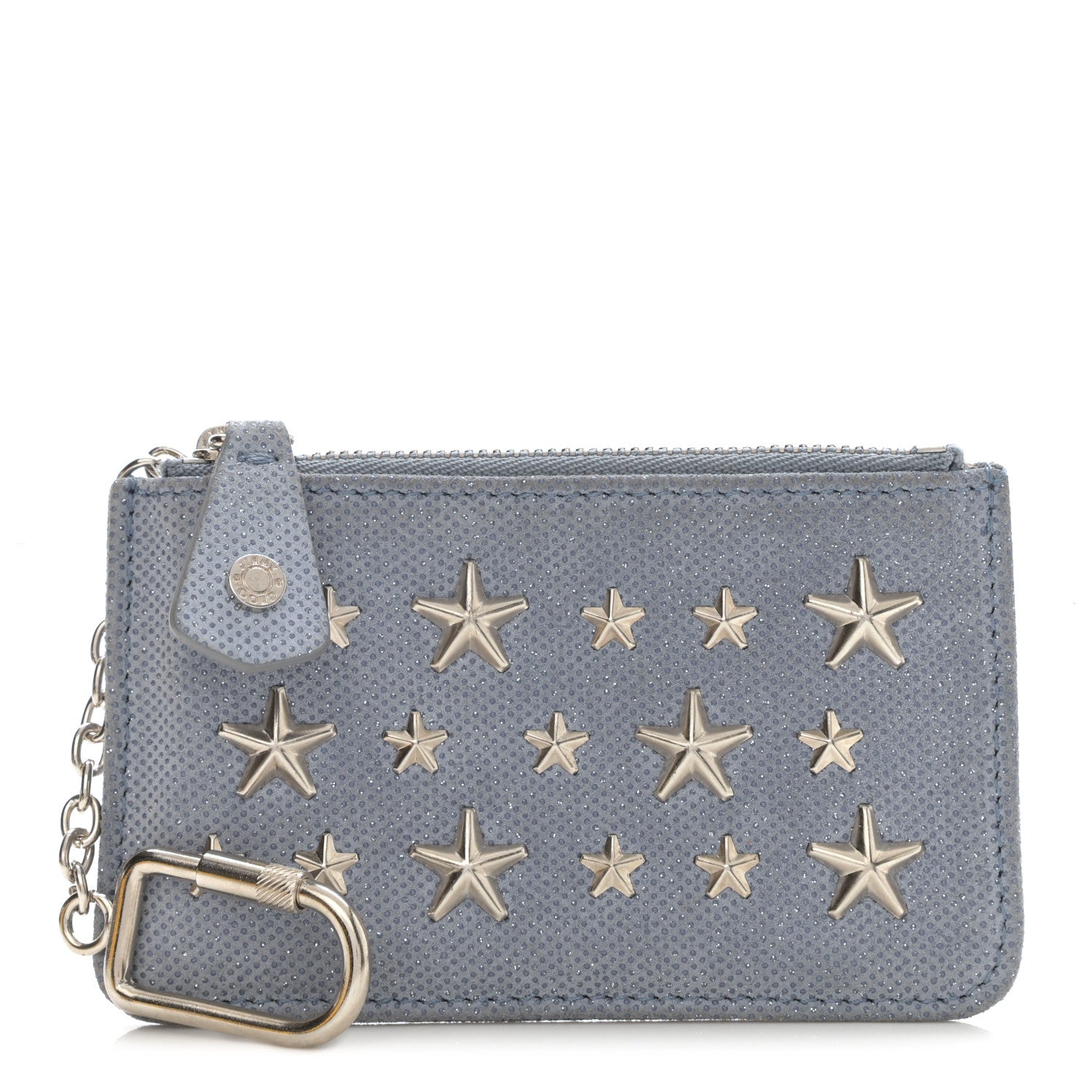 Jimmy Choo Metallic Pixelated Calfskin Nancy Star Studded Key Pouch Slate 1 of 8