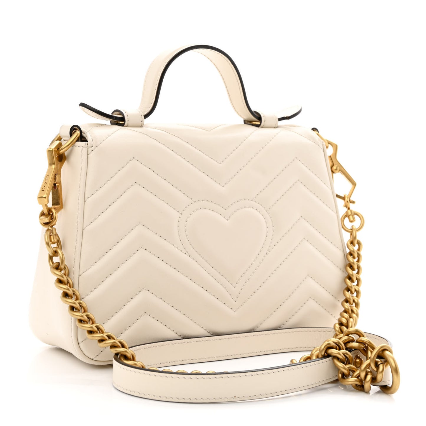 Calfskin Matelasse Mini GG Marmont Top Handle Shoulder Bag White
