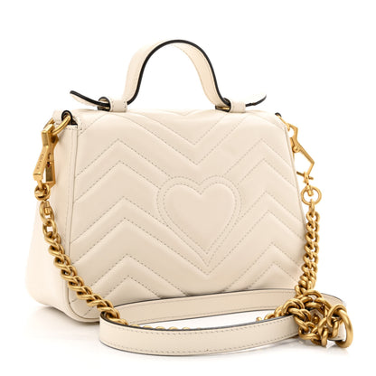 Gucci Calfskin Matelasse Mini GG Marmont Top Handle Shoulder Bag White 3 of 13