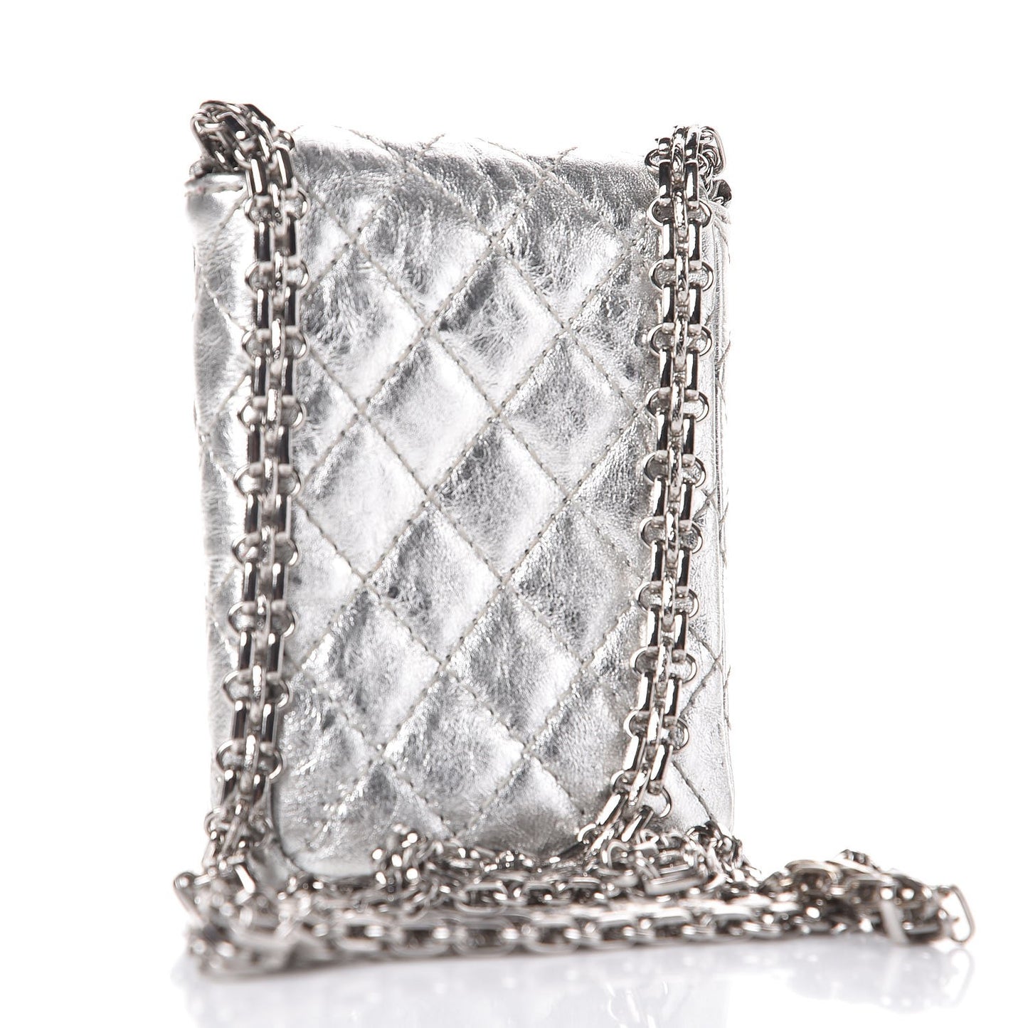 Metallic Aged Calfskin Quilted 2.55 Reissue Phone Case Silver